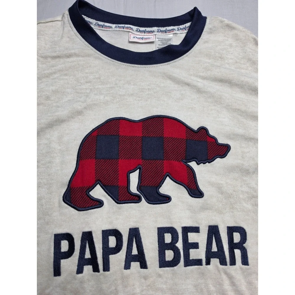 Dearfoams Sleep Shirt Men's Medium Beige Papa Bear Graphic Long Sleeve Pullover